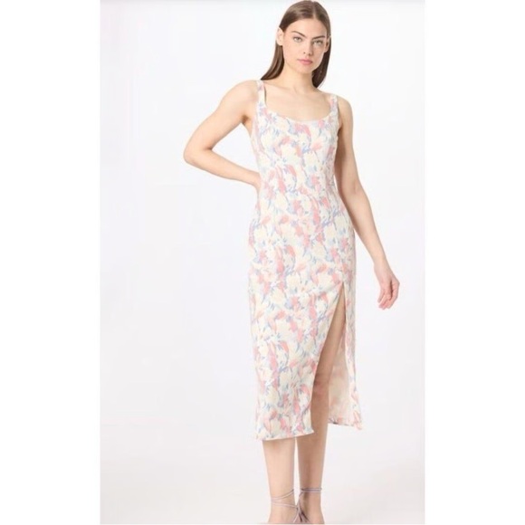 Abercrombie & Fitch Pink and Cream Printed Halter Midi Dress with Slit Size S - Picture 10 of 14